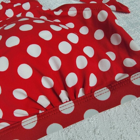 Red With White Polka Dot Bikini Top Plus Size 18 Ruched Padded Triangle Halter - Picture 3 of 8